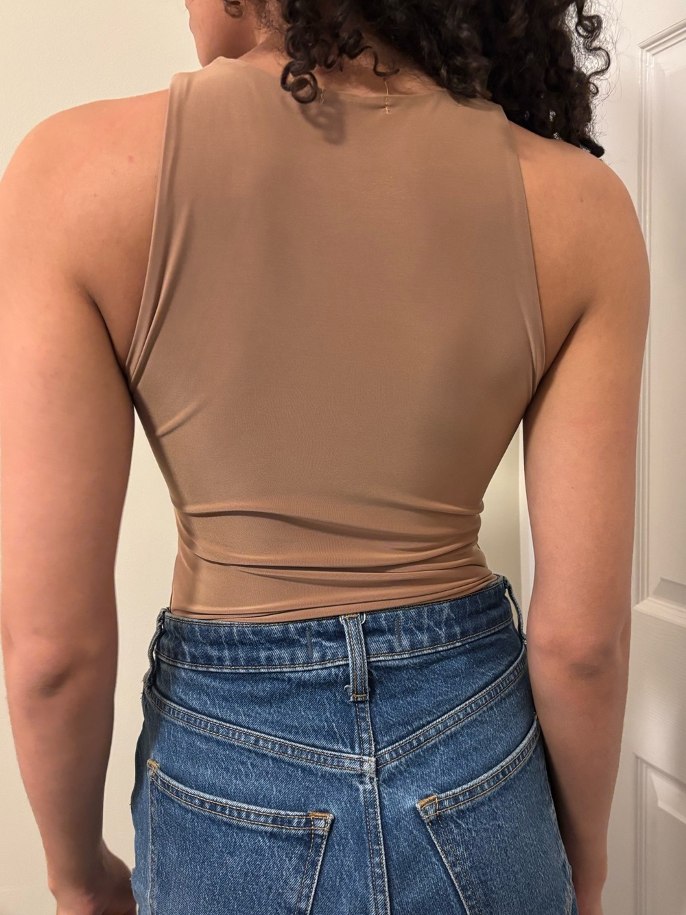 Boohoo Sleeveless High Neck Bodysuit in Tan - Picture 2 of 3